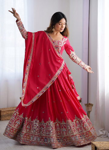 Pretty Pink Crepe silk festive Party wear lehenga choli with sequin coding work